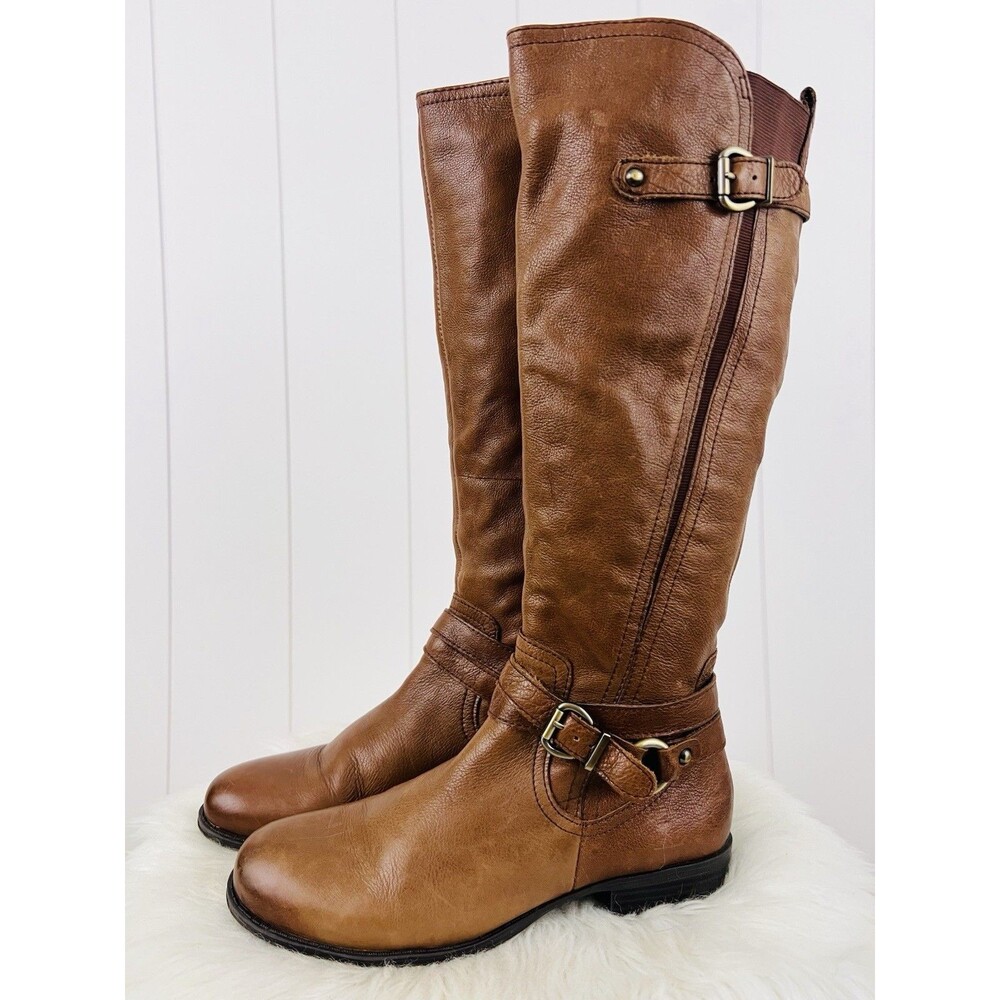 Naturalizer Jackie Brown Soft Leather Tall Riding Knee High Boots Buckled 7.5M